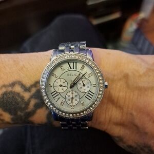 Relic Silver Chronograph Watch with Crystal Details